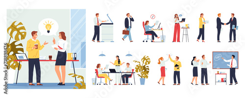 Business people hand drawn cartoon icon and illustration set