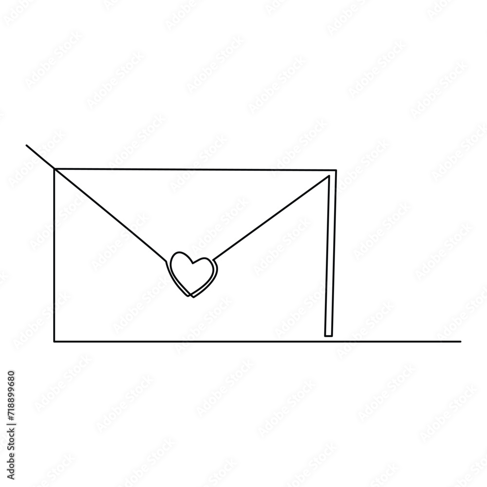 Continuous one line drawing of envelope with heart. Template for love cards and invitations. Love letter. Vector illustration.
Continuous one line drawing of envelope with heart. Template for love cards and invitations. Love letter. Vector illustration.