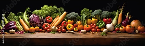 pile of fresh vegetables vegetables on black background. generative Ai