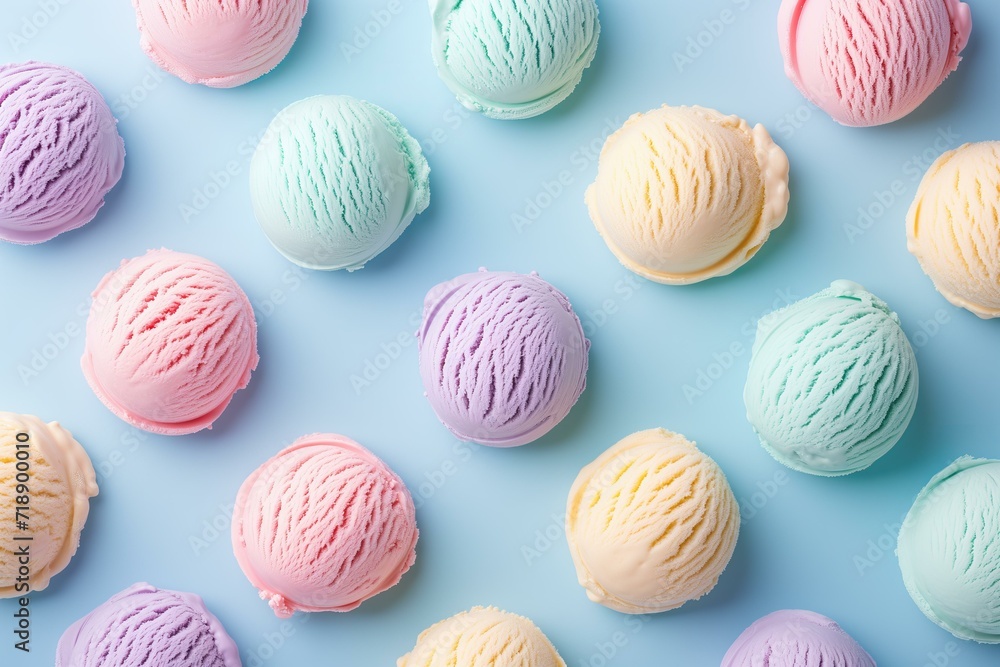 pastel color scoops of ice cream pattern on a pastel background top view flat lay, summer vibes pastel color scoops of ice cream pattern on a pastel background top view flat lay, summer vibes