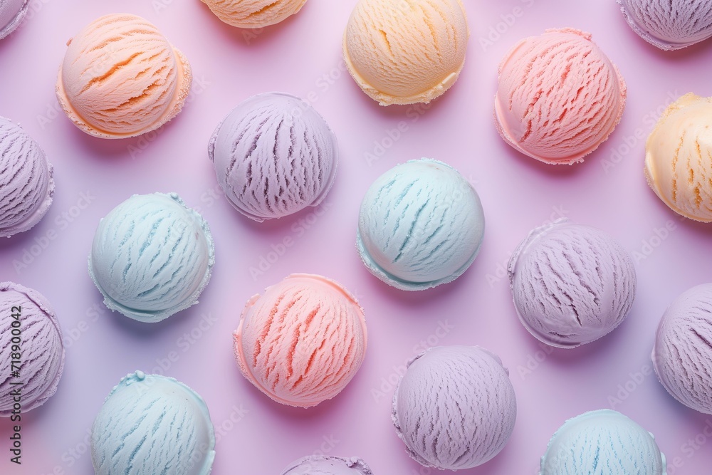 pastel color scoops of ice cream pattern on a pastel background top view flat lay, summer vibes pastel color scoops of ice cream pattern on a pastel background top view flat lay, summer vibes