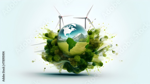 Environment Earth Day planet nature concept with globe earth green natural background,, World Earth day concept. Illustration of the green planet earth on a white background. earth day poster, banner 
