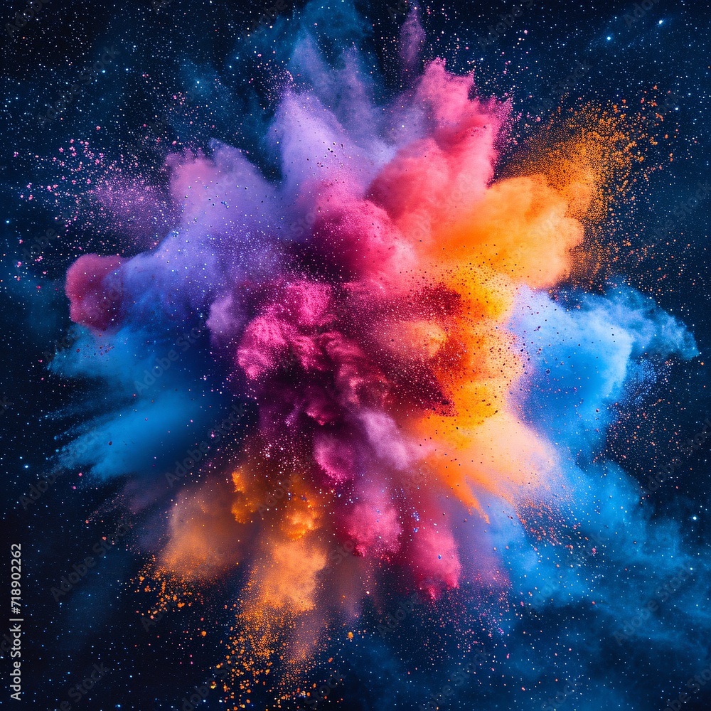 Colorful Explosion in a Dark Sky: A Spectacular Splash of Painted Powder Generative AI