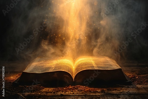 Obraz na płótnie Glowing Book of Secrets: Unveiling the Mysteries of the Month Generative AI w salonie