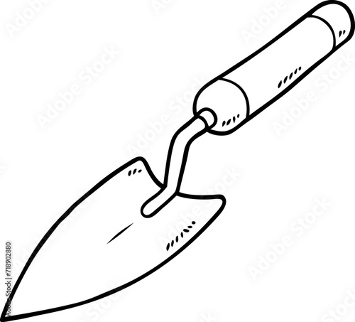 Vector Cartoon Steel Trowel With Wooden Handle Line Art