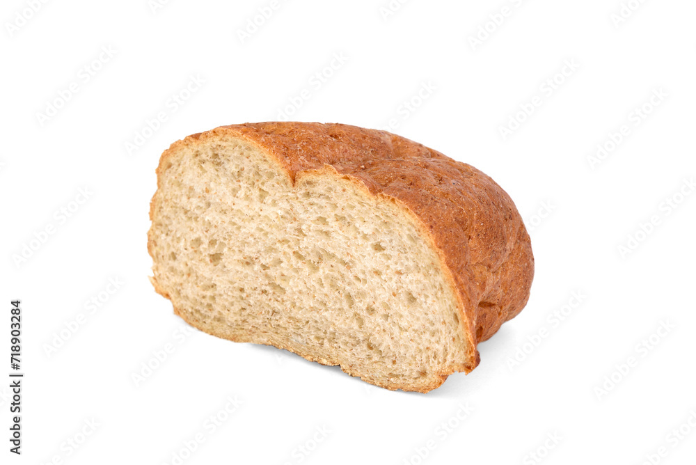 Slice of bran bread isolated on white background.