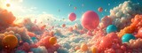 Pink and Yellow Balloons in a Cloudy Sky: A Colorful and Vibrant Image for Monthly Events and Trendy Themes Generative AI