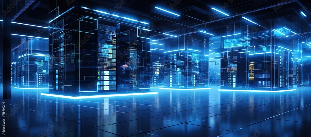 A data storage, data server space with high security. generative AI A data storage, data server space with high security. generative AI