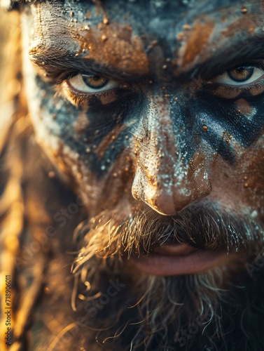 Gros plan sur le visage maquill   d un viking 