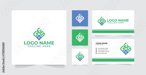Letter G, E and S Lamp logo design and business card vector template