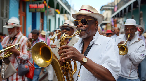  An energetic photograph of a lively jazz band  photo
