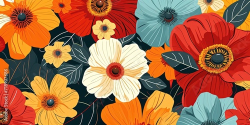 Illustration of colorful flowers  abstraction  design element  background.