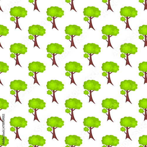 Seamless pattern with green trees on white background