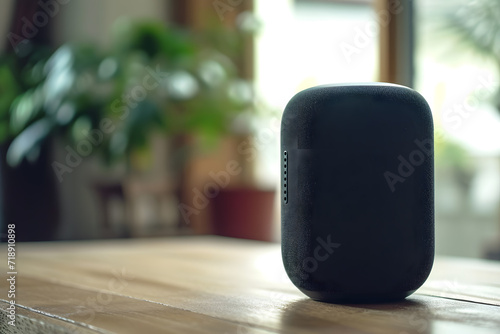 Close-up of smart speaker standing on table