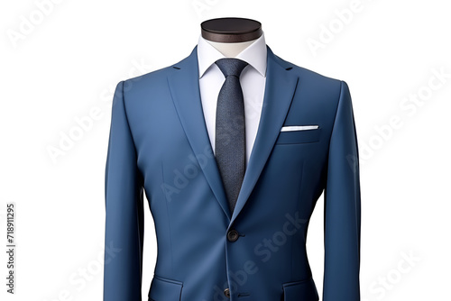 Mockup Fashionable classic blue jacket with white shirt and tie on white background. Place for design, print and showcasing. Generate Ai.