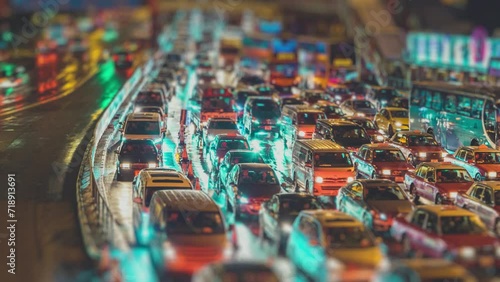 Undefined cars in night traffic jam timelapse photo