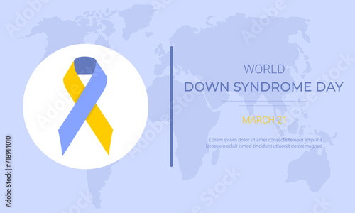 World Down Syndrome Day banner. Vector illustration with blue-yellow ribbon.