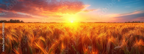 Golden Harvest: A Sunset in the Wheat Field Generative AI