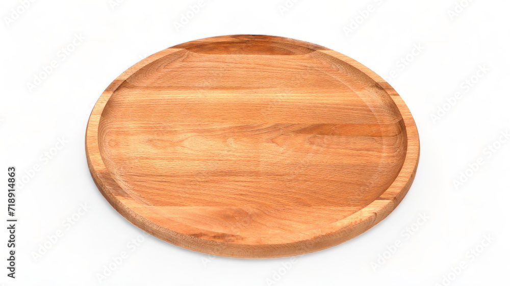 Top view and perspective of empty round wooden plate on white background. Space for branding, text or menu. Business food brand template. Layout. Cooking food. Culinary background. Top view and perspective of empty round wooden plate on white background. Space for branding, text or menu. Business food brand template. Layout. Cooking food. Culinary background.