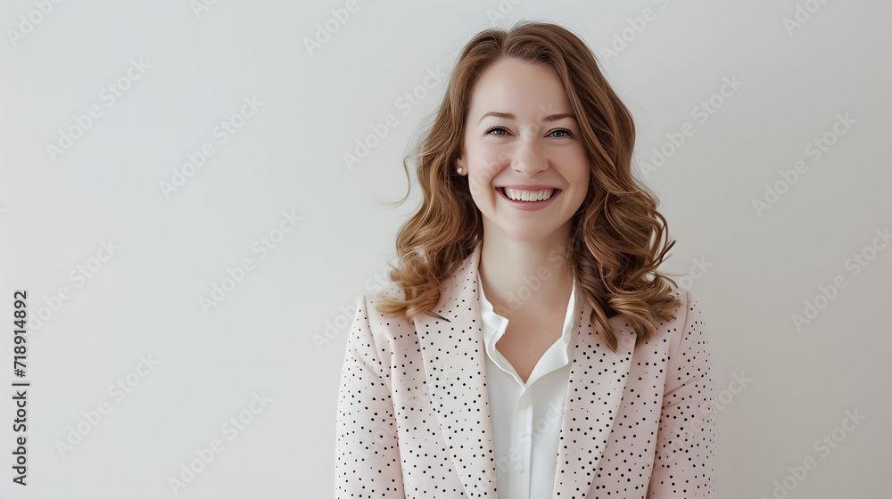 Obraz premium Portrait of Beautiful smiling happy woman on pink background
