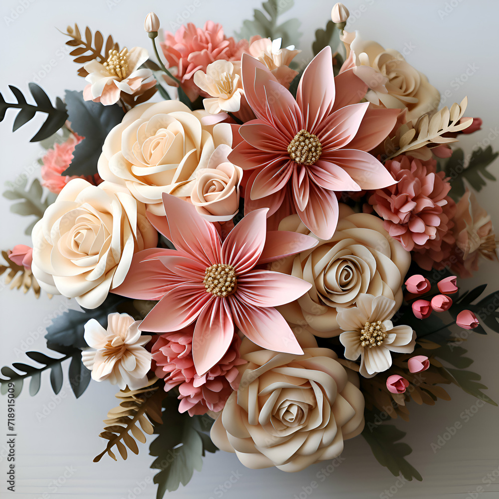 Bouquet of flowers in pastel colors. Top view.
