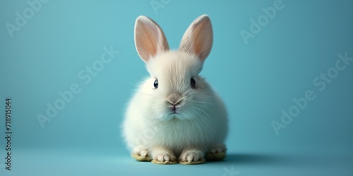 Bunny Boots - A cute bunny wearing boots, sitting on a blue surface. Generative AI © graphics