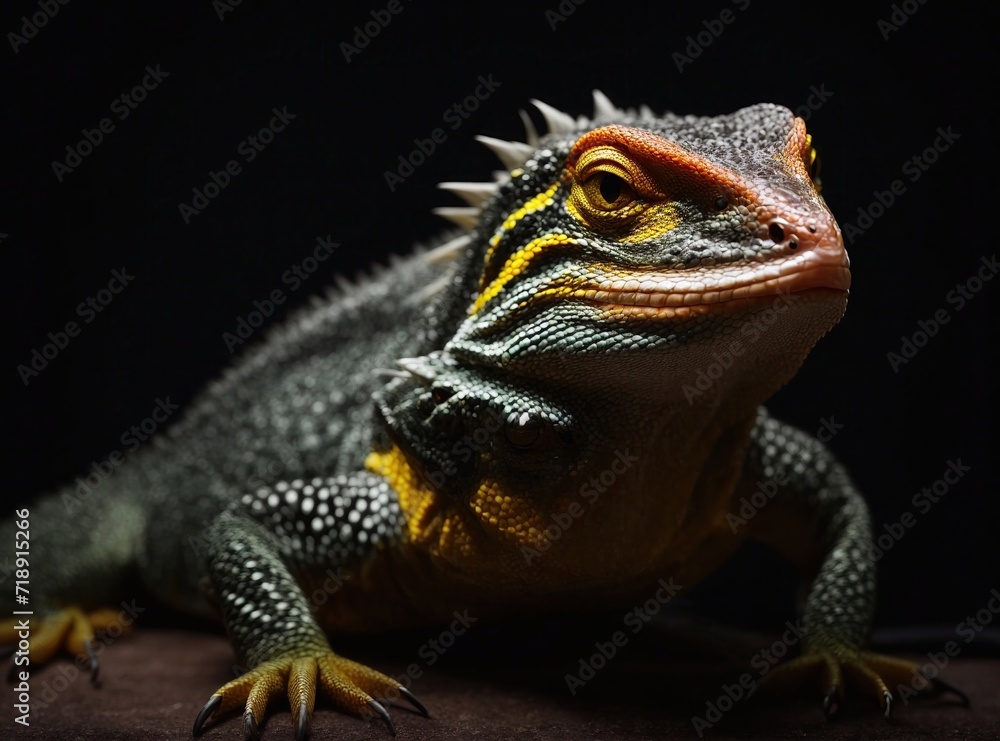 Obraz premium Lizard Prowess on a Black Stage
