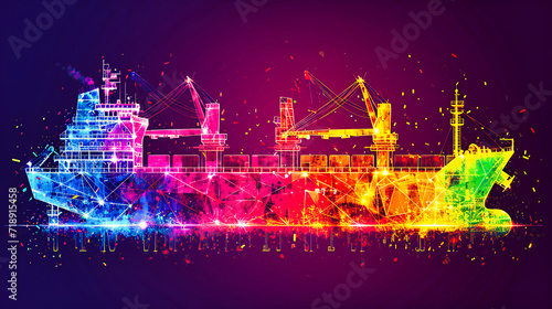 Colorful Light Splash in Urban Night, Vibrant Reflection on Water, Artistic Cityscape Illumination