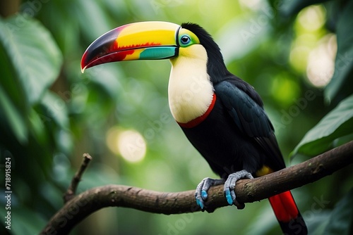 Sharp_Long_Beak_Blue_Green_Toucan_Is_Siting_on_the_branch,toucan_on_a_tree