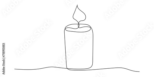 Candlelight linear, candle with flame continuous line, simple doodle design element isolated on white background. 