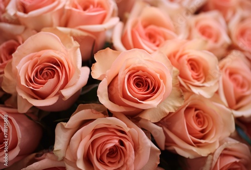 peach pink roses bouquet up close