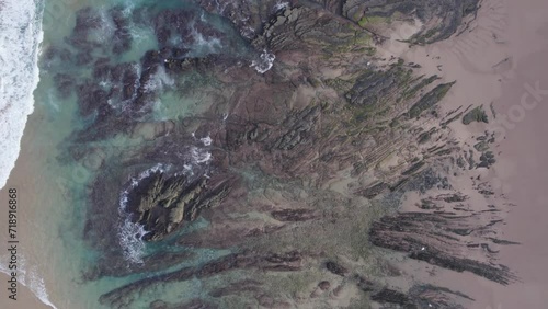 Drone Aerial Atlantic Ocean Seascape and Coastline Cliffs Top Down View, Texture Background Clip, Shot in Sagres, Algarve Destination Region, Portugal.