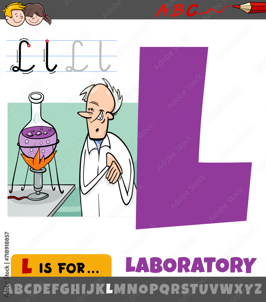 letter L from alphabet with cartoon laboratory letter L from alphabet with cartoon laboratory