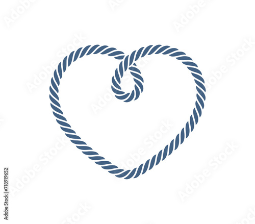 Vector rope rolled into a heart shape Isolated on white background.
