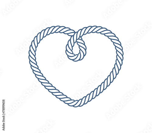 Vector rope rolled into a heart shape Isolated on white background.