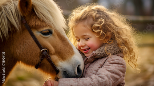 Niña de 4 años disfrutando con su pony
