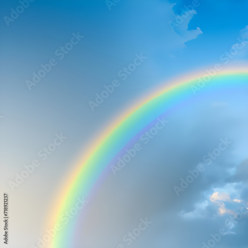Rainbow in the blue sky with clouds. 