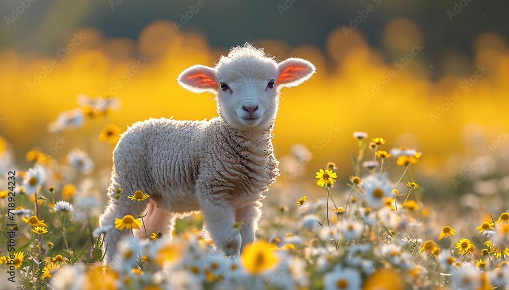 Springtime's Adorable Lamb in a Field of Yellow Flowers Generative AI Springtime's Adorable Lamb in a Field of Yellow Flowers Generative AI