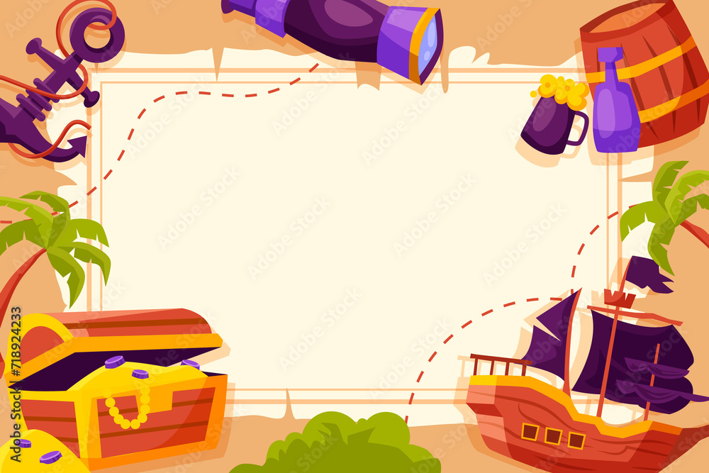 Pirate adventure background in flat design Stock Illustration | Adobe Stock