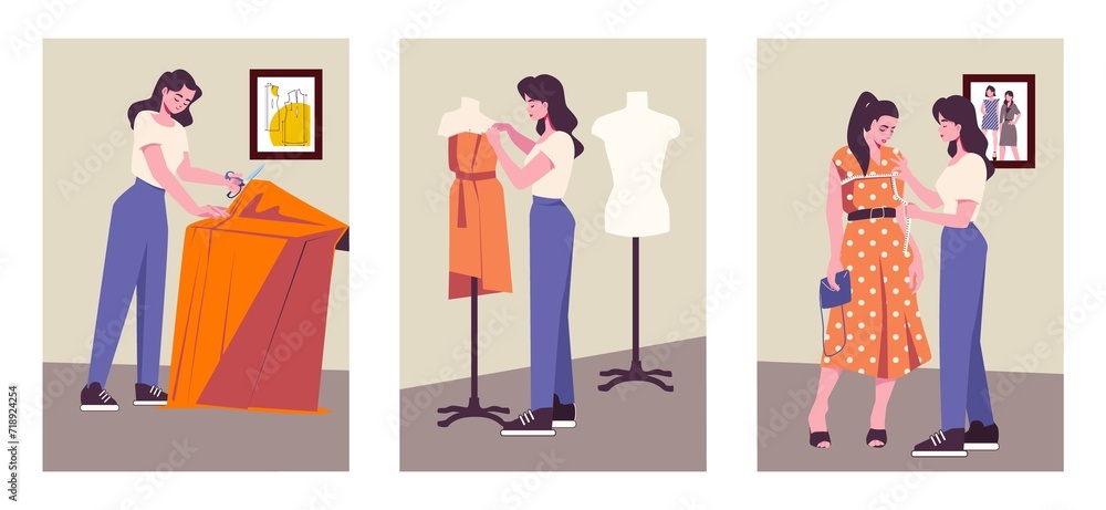 Sewing compositions in flat design Sewing compositions in flat design