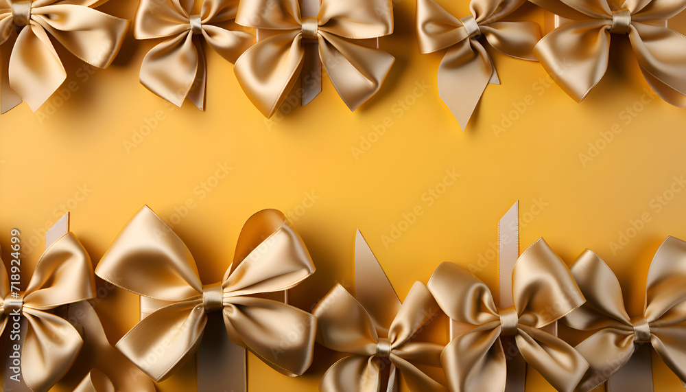3d render of golden gift bows on yellow background with copy space 3d render of golden gift bows on yellow background with copy space