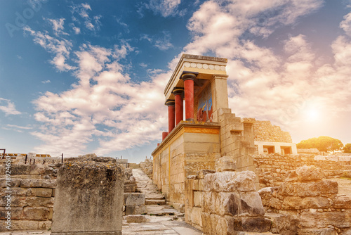 Palace of Minos, restored north entrance, ancient city of Knossos, Heraklion, Crete. photo