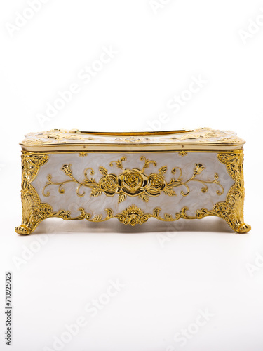 vintage wooden hinged tissue box on wooden table