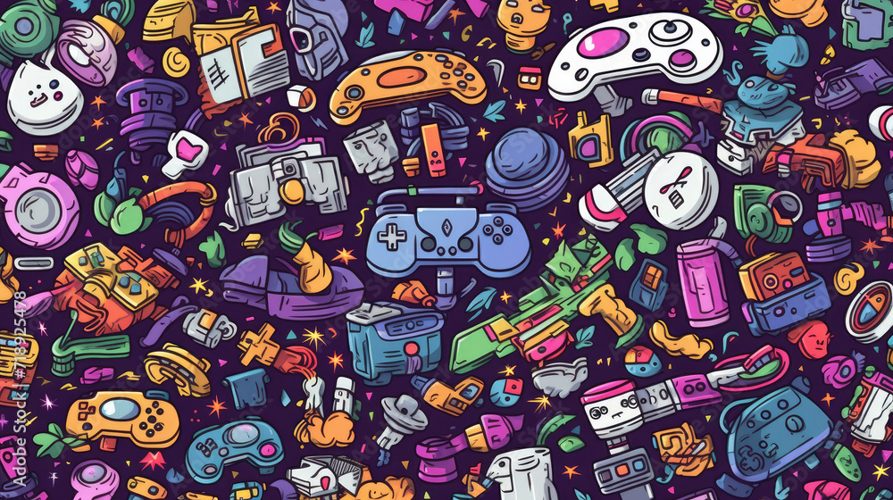 Illustration doodles gaming seamless pattern Illustration doodles gaming seamless pattern