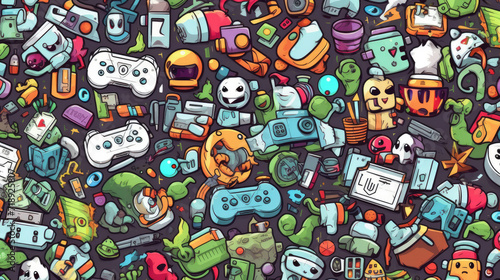 Illustration doodles gaming seamless pattern