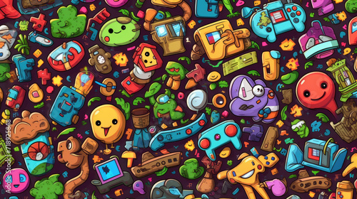 Illustration doodles gaming seamless pattern © Thanos