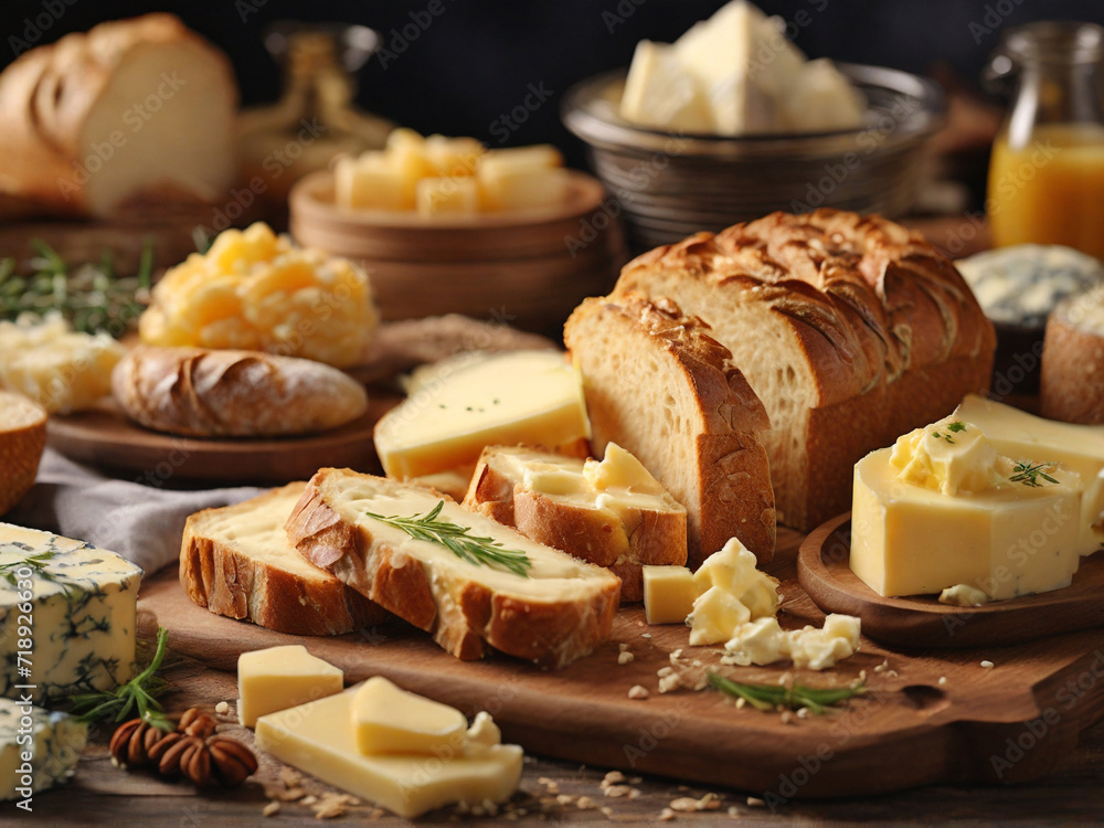 French Breakfast with bread, cheese and butter