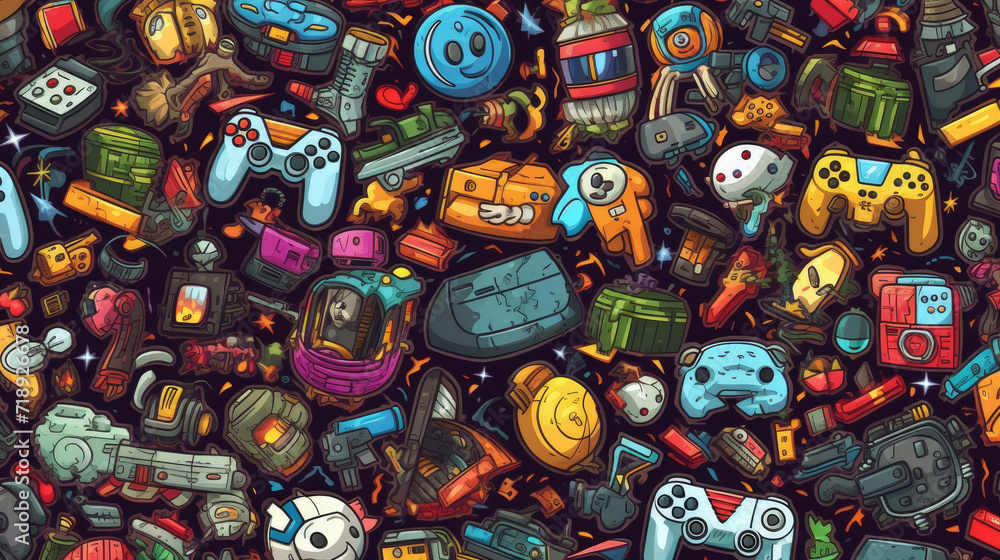 Illustration doodles gaming seamless pattern