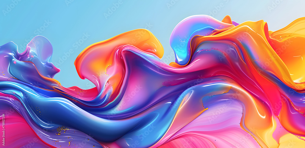 Obraz premium Abstract Fluid Art Composition in Vibrant Colors on Light Blue Background, Design Element