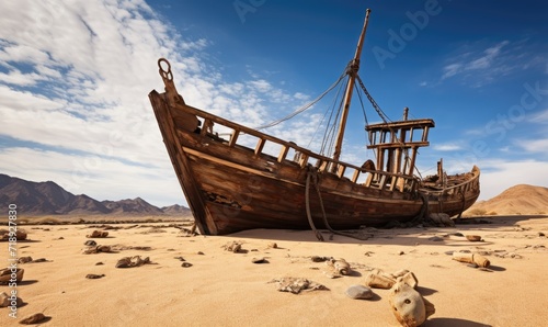 An Abandoned Vessel Resting on a Serene Shoreline